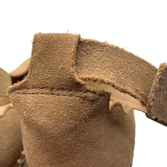 Boho Tan Suede Scalloped Jute Espadrille Wedge Sandals 8.5 Ankle Strap Festival - Picture 7 of 9